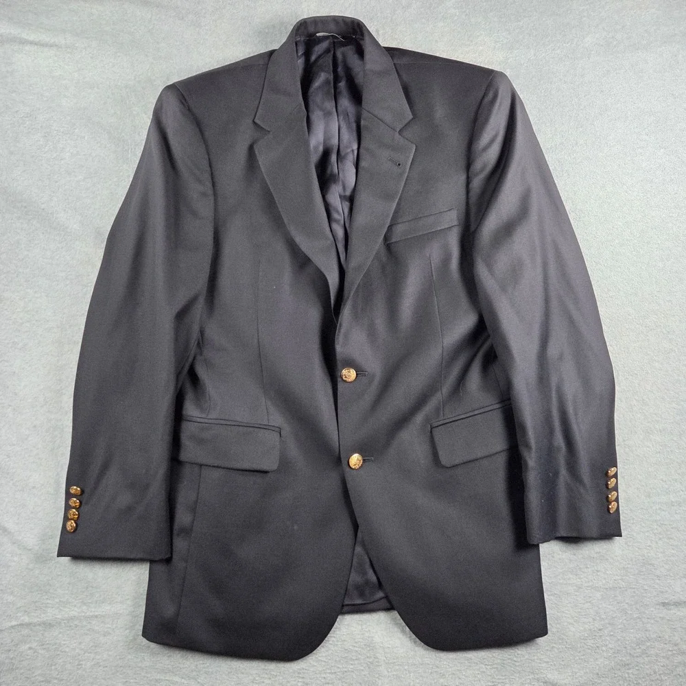 Jos. A. Bank Blazer Mens 39R Navy Blue Wool Gold Crest Buttons Signature